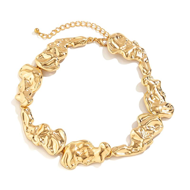 Fashion liquid pleated irregular collar choker niche metal lava necklace for women_voghion.com