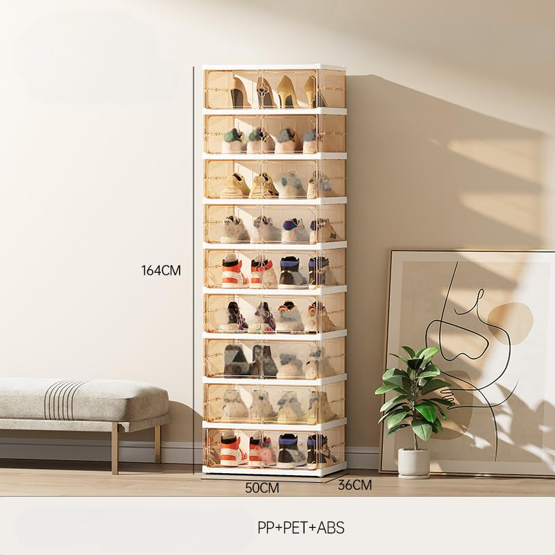 Double Row Foldable Shoe Storage Cabinet - No Assembly Clear Stackable Shoe Organizer (Multi-Layer Dustproof Shoe Display Case)​_voghion.com