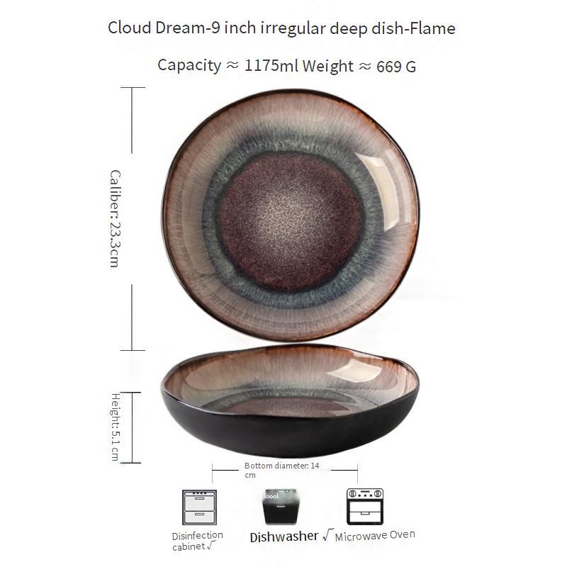 Yunmeng 9 Inch Irregular Deep Plate Retro Light Luxury Salad Plate Household Vegetable Plate Ceramic Soup Plate_voghion.com