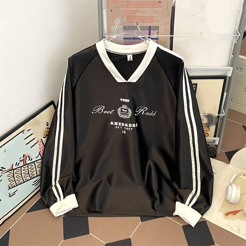 "Vintage Satin Baseball Tee - Unisex Long Sleeve Retro Shirt With Bold Letter Print, 70% Cotton Blend, Loose Fit (Sizes M-2XL)"_voghion.com