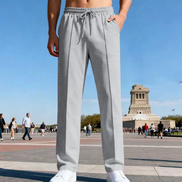 Men’s Straight-Leg Twill Casual Pants – Lightweight Polyester, Drawstring Waist (8 Colors, S-XXXL)_voghion.com