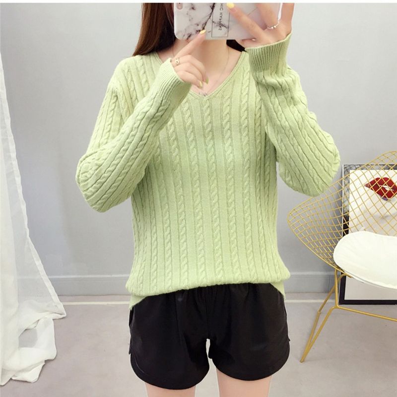 Dopamine V-Ausschnitt 2024 neuer lockerer einfarbiger Strickpullover für Damen Pullover farbiges Oberteil_voghion.com