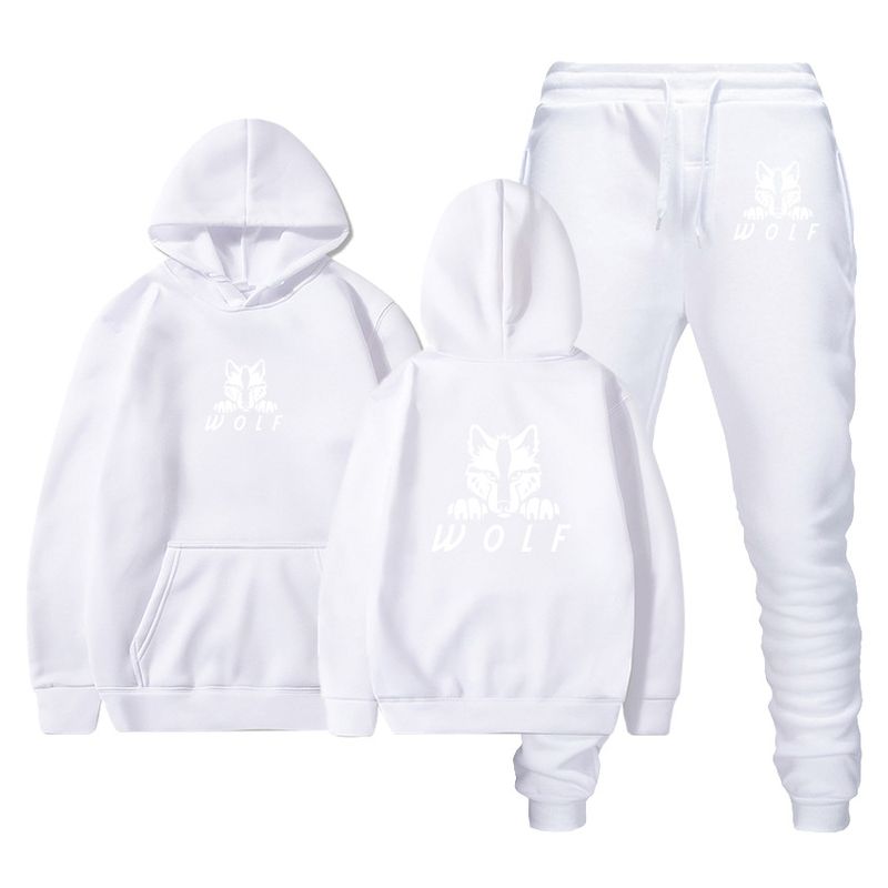Wolf Head Bedrucktes Modeset für Herren und Damen, trendiges Kapuzengarderobe-Set für Herren_voghion.com