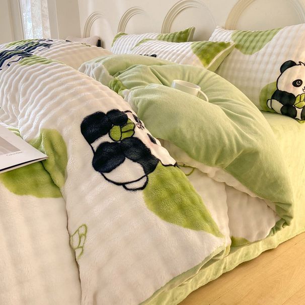 Copripiumino invernale in pile corallo con motivo a bolle di cartone animato, set da tre pezzi, caldo set di biancheria da letto in velluto di coniglio_voghion.com