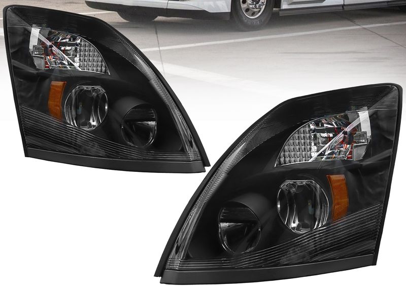 LED Headlight Assembly Fit For VOLVO VNL 2004-2014,Black Factory Style LED High/Low Beam Headlamp Driver And Passenger_voghion.com