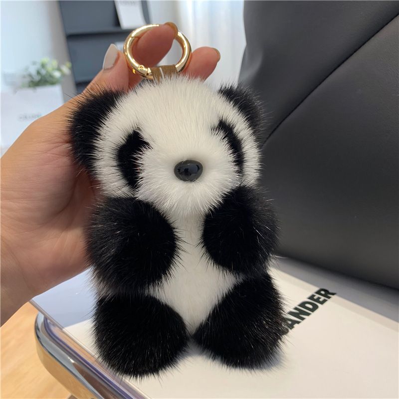 Lindo llavero de peluche con forma de panda pequeño con colgante de piel de visón para coche, regalo bonito_voghion.com