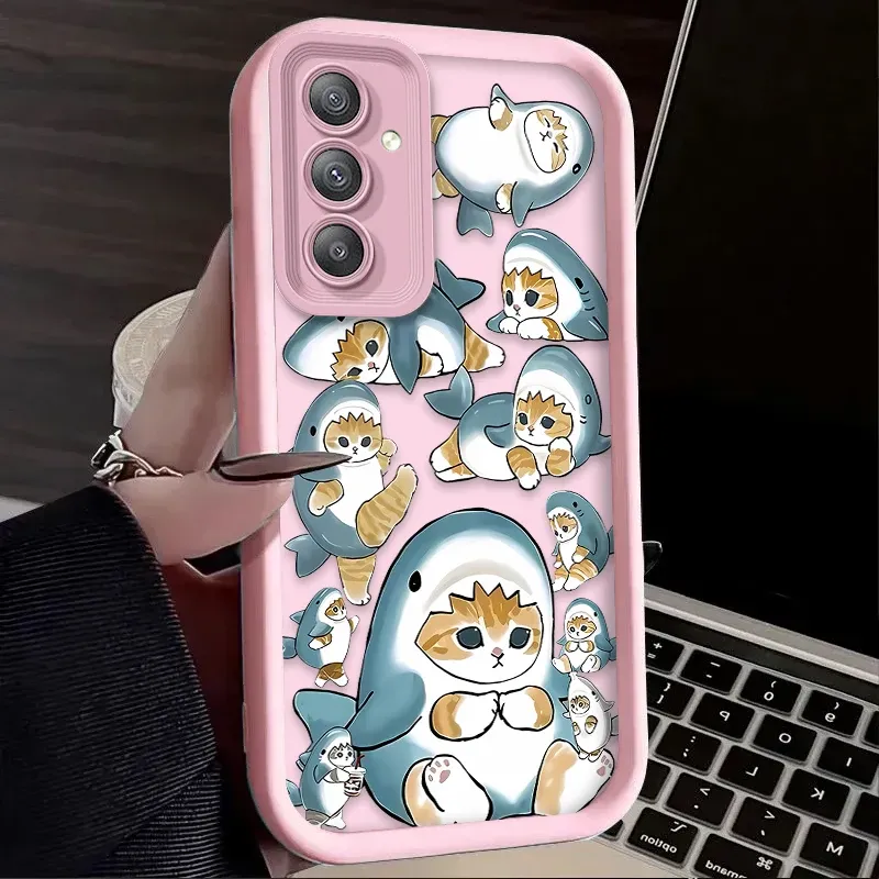 Sjovt Mofusand hajkat telefoncover til Samsung Galaxy A35 A55 A15 A25 A16 A06 A05 A05S A24 A13 A23 A12 A22 A32 A52 A71 A51 4G_voghion.com