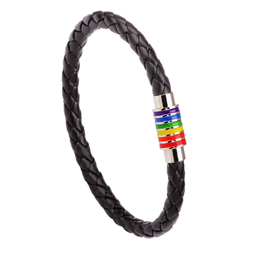Heißer Verkauf Personalisierte Einfache Woven Leder Armband Armreif Regenbogen Bunte Mode Magnetverschluss Schmuck_voghion.com