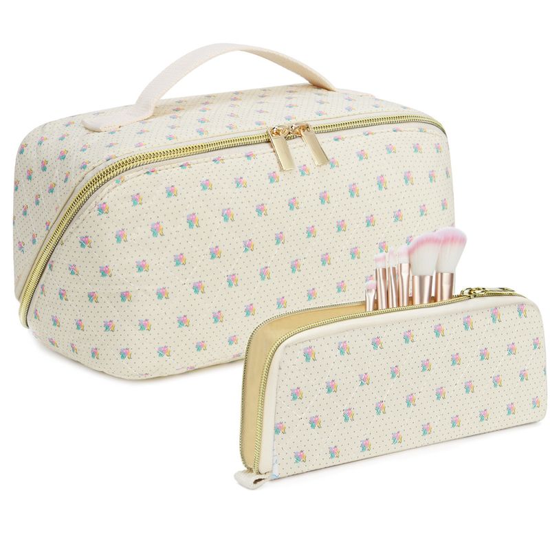 Damentaschen, Kosmetiktasche mit Blumenmuster, tragbare Aufbewahrungstasche für die tägliche Reise, große Kapazität, Akkordeon-Kosmetiktasche, zweiteiliges Set_voghion.com