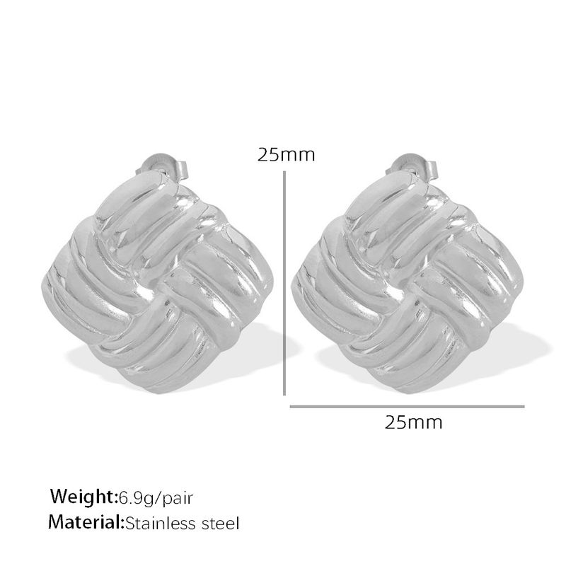 Women's Jewelry High End Fashion Niche Personality Twist Ear Buckle Stainless Steel Square Texture Earrings Temperament Earrings_voghion.com
