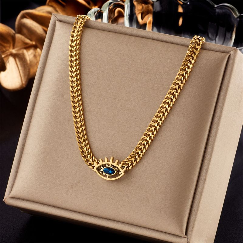 Europäische und amerikanische grenzüberschreitende neue einfache kreative Persönlichkeit hohle blaue Augen Titan Stahl Metallkette Hip-Hop-Halskette_voghion.com