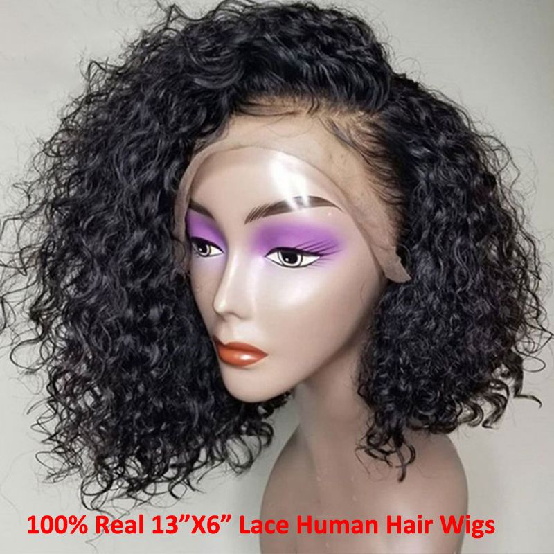 Bob-Echthaar-Perücke, kurze, lockige Lace-Front-Perücke, lockige Bob-Perücken für Frauen, 13 x 4 Lace-Front-Perücken, vorgezupft, 150 % Dichte_voghion.com