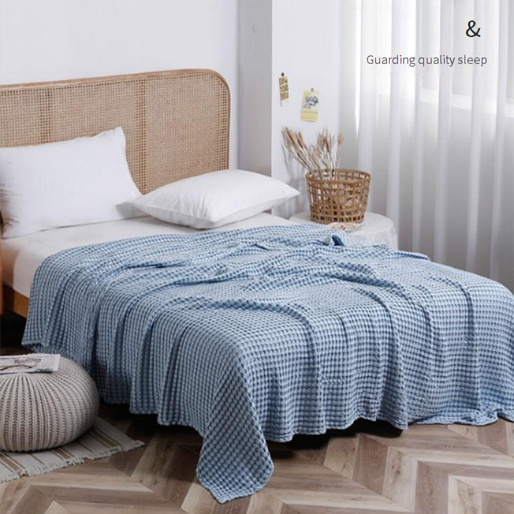 Home Garden Bamboo Cotton Lunch Break Sofa Blanket Waffle Blanket_voghion.com