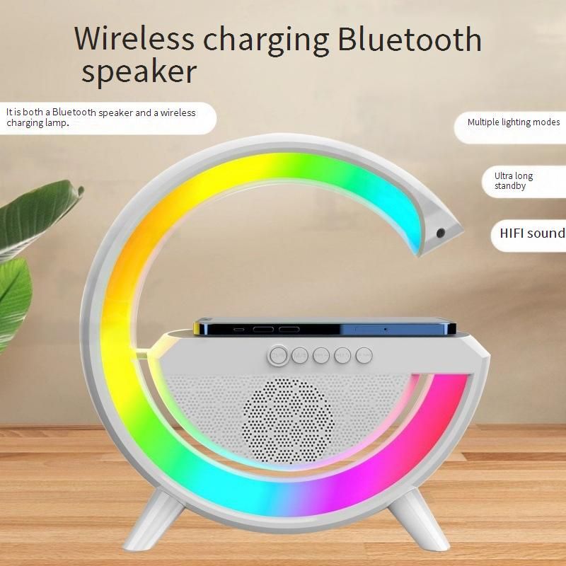 Enceintes portables Bluetooth, chargement sans fil, réveil, lumière d'ambiance, multifonction, chargement sans fil, enceinte Bluetooth intelligente_voghion.com