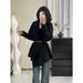 Women's Elegant Korean-Style Chunky Knit Cardigan Asymmetrical Hem Belted Long Sleeve Blazer Lapel Button-Up Sweater Coat_voghion.com