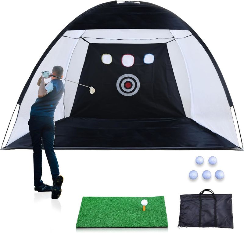 Golf Net, 10x7ft Golf Practice Net and Mat, Golf Hitting Nets Golf Driving Net with Target/Mat/Balls/Tee/Bag for Backyard Home Driving Training Swing _voghion.com
