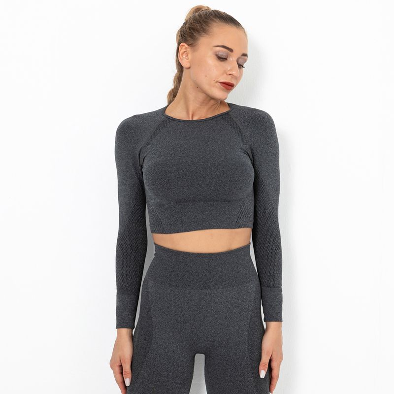 Women's Clothing Internet celebrity seamless knitted sexy solid color long-sleeved top yoga wear for women's sports running fitness breathable T-shirt_voghion.com