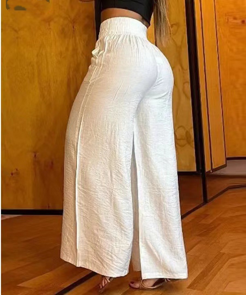 Women's Clothing solid color wide leg high waist trousers loose slimming bell bottoms_voghion.com