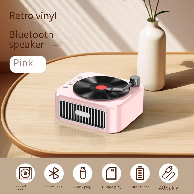 Portable Speakers Retro Vinyl Bluetooth Audio Subwoofer Mini Portable Card USB Wireless Dopamine Small Speaker_voghion.com