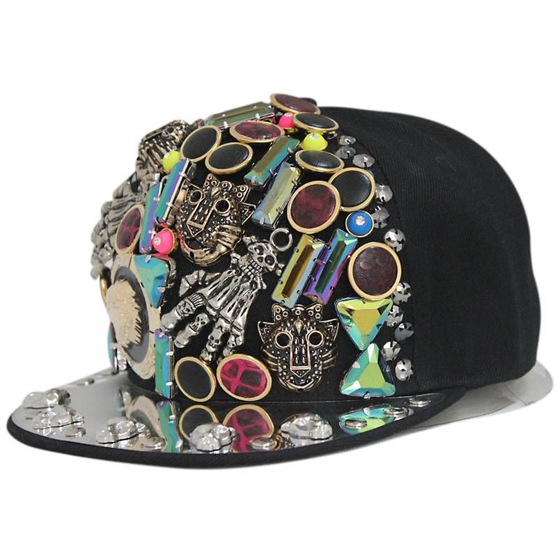 Designer's High-quality Punk-style Hiphop, Claw, Leopard Head, Multi-rivet, Sewn, Hip-hop Flat-brimmed Cap, Street Dance Baseball Cap_voghion.com
