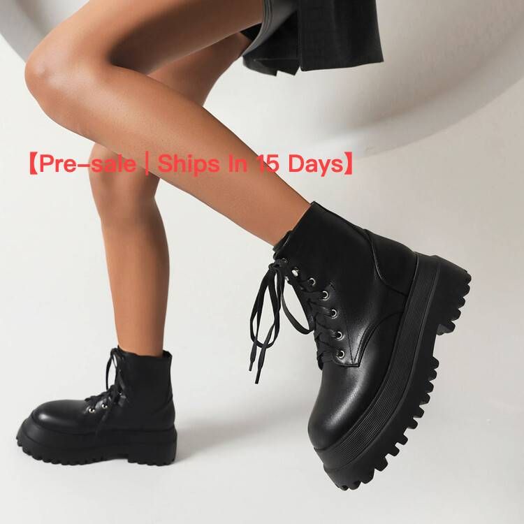 【Pre-sale | Ships In 15 Days】women's Short Boots With Round Front Strap And Platform Plus Size Street Fashion Ankle Boots_voghion.com