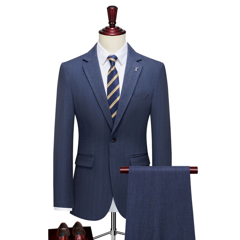 Vêtements pour hommes, costumes pour hommes, haut de gamme, motif à chevrons tissés, coupe ajustée, tenue de soirée, robe de mariée de style britannique et coréen, costumes pour hommes, ensemble complet_voghion.com