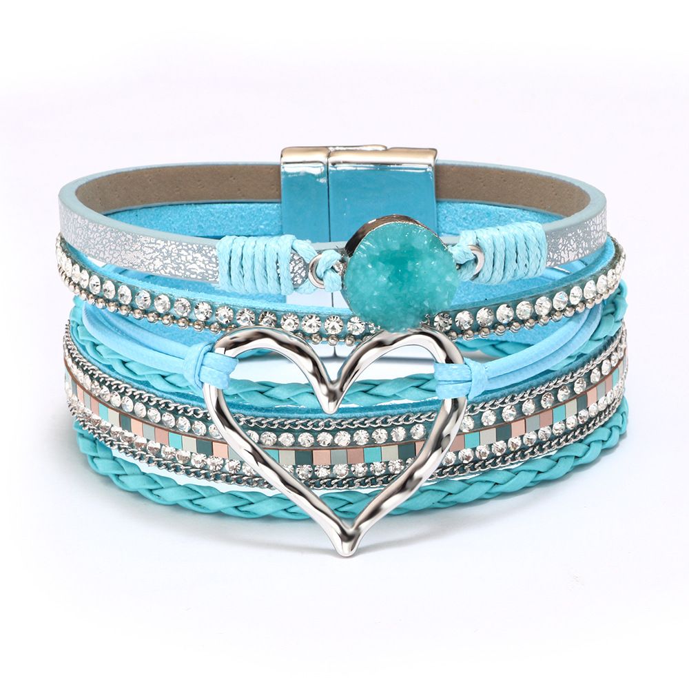 Bracelet tendance pour femme, style bohème, avec strass magnétiques, en cuir synthétique souple_voghion.com