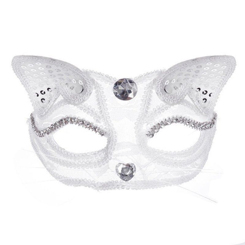 Halloween decoration cosplay stage performance props lace sexy animal cat face mask_voghion.com
