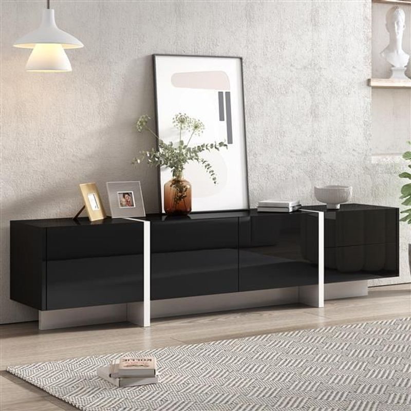 White &amp; Black Contemporary Rectangle Design TV Stand, Unique Style TV Console Table For TVs Up To 80'', Modern TV Cabinet With High Gloss UV Sur_voghion.com