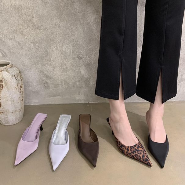 Scharfe, spitze Baotou-Hausschuhe mit hohen Absätzen 2025 Neue, champagnerfarbene Seide Vielseitiger und schöner schmaler Absatz Cool Half Drag_voghion.com