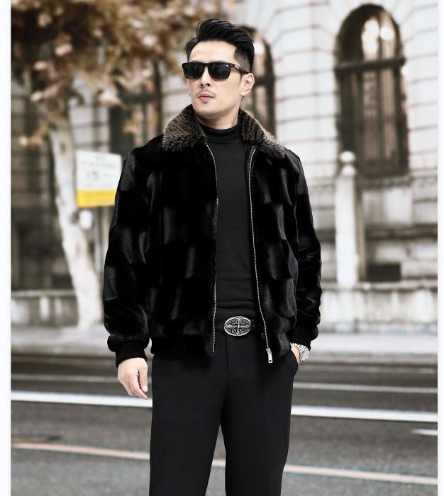 Premium Men’s Mink Fur Coat – Winter Luxury Imitation Mink Jacket (Black/Grey, L-5XL)_voghion.com