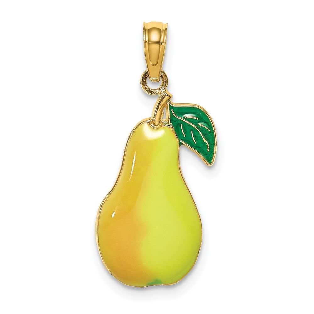 14K W/ Enamel Pear With Stem And Leaf Charm_voghion.com