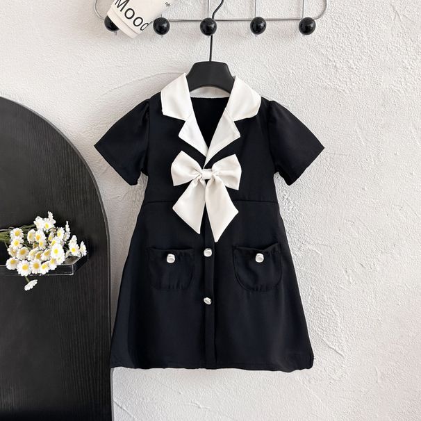 Dětské oblečení Dívčí šaty letní temperamentní kontrastní barevné princeznovské šaty s mašlí pro malé a střední děti_voghion.com