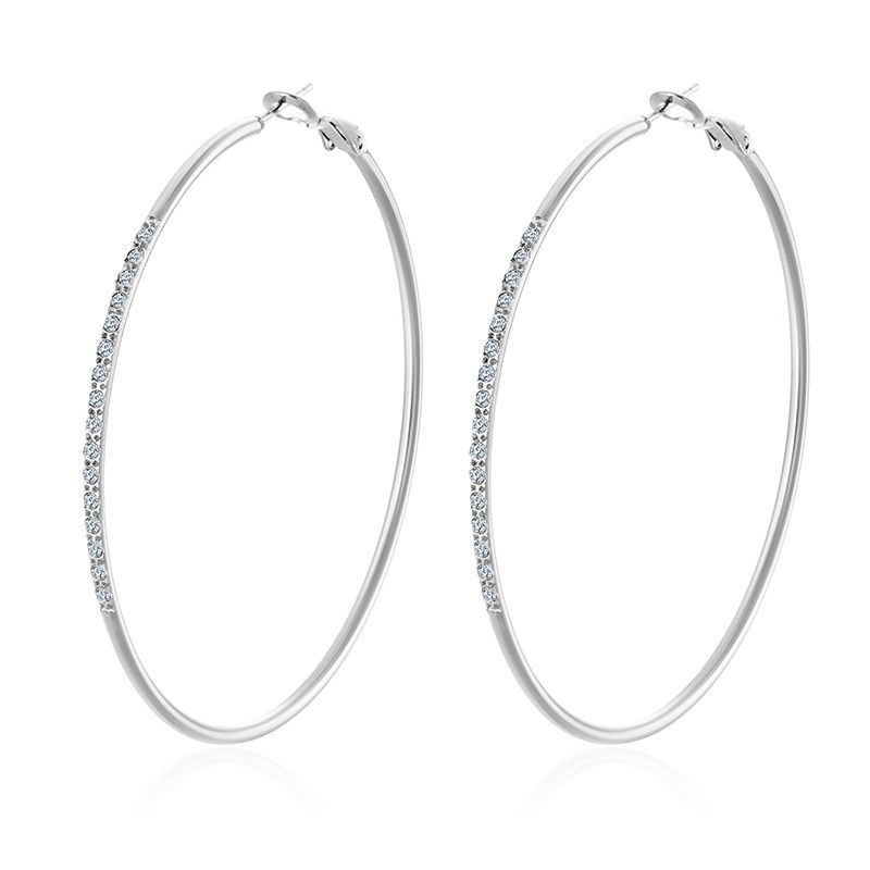 Fashionable Elegant Full Diamond Stainless Steel Earrings Women's Exaggerated Face Slimming Ear Accessories Large Hoop_voghion.com