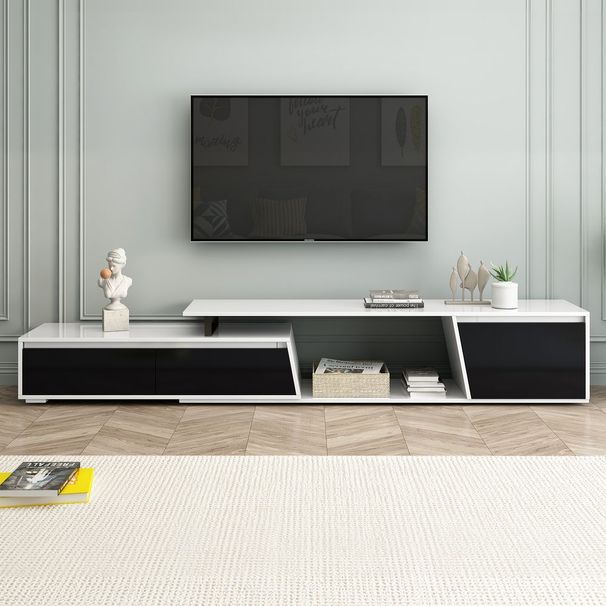 U-Can Modern, Minimalist Rectangle Extendable TV Stand, TV Cabinet With 2 Drawers And 1 Cabinet For Living Room, Up To 100''_voghion.com