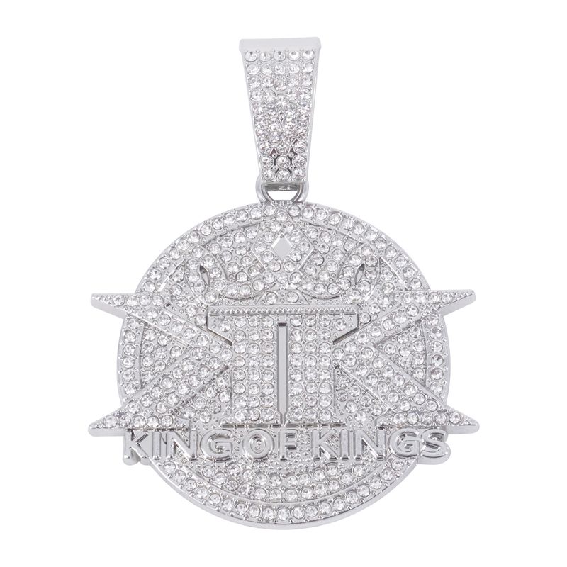 Unisex English Letters KINGS Full Diamond KK Pendant Hip Hop Rap Hiphop Cuban Chain Accessories_voghion.com