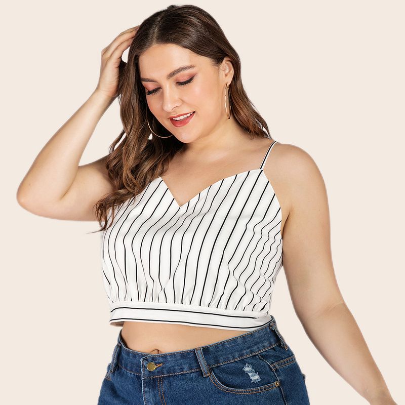 2023 Sommer neue große Damen schwarz-weiß gestreifter BH schulterfreier Sling lässiges Tanktop JR327_voghion.com