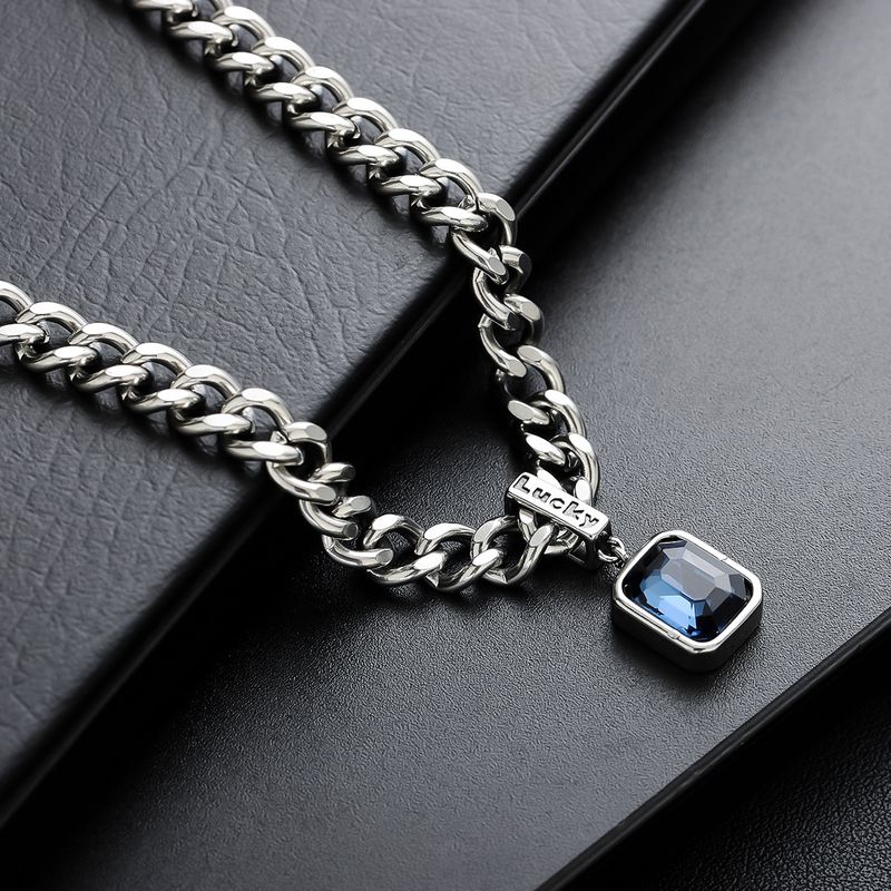 Collier avec pendentif bleu Hop Hip pour homme, style cubain, résistant à la lumière, simple et polyvalent, ras du cou, chaîne de clavicule, tendance_voghion.com
