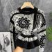 Women's rare flower pattern! Geometric rose contrast short wool-like knitted sweater_voghion.com