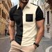 Roupas masculinas Camisa polo Bolso no peito Cor combinando Zíper Moda casual Manga curta Camiseta_voghion.com