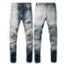 Jeans aderenti aderenti elastici slim fit con toppa gialla e baffi di gatto, da uomo_voghion.com
