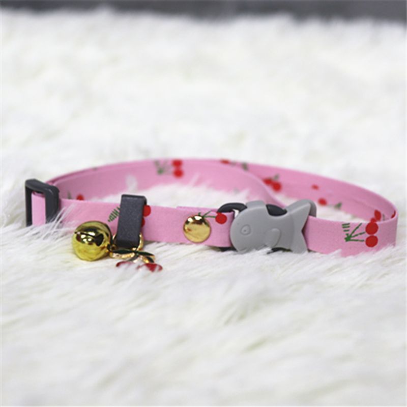 Suministros Nuevo lindo collar con cascabel de cereza para gato para mascotas_voghion.com