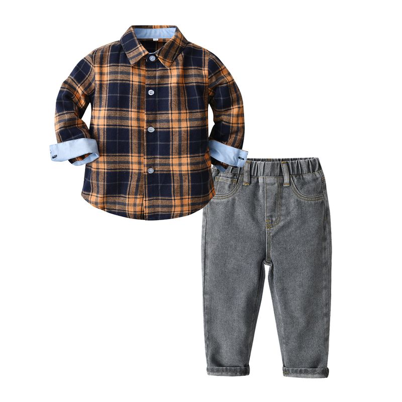 Children's Spring And Autumn Shirt Set Boys Plaid Shirt Casual Shorts Set Outing Clothes For Children_voghion.com