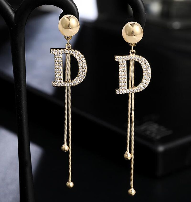 Trend Classic D Letter Dangle Earring South Korean Women's Fashion Jewelry Personality Metal Tassel Earrings Party Accessorie_voghion.com