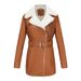 Herbst Winter Neue Langarm Fleece-Gefütterte Lederjacke Für Frauen Mit Umlegekragen, Doppel-Reißverschluss, Gürtel, Und_voghion.com