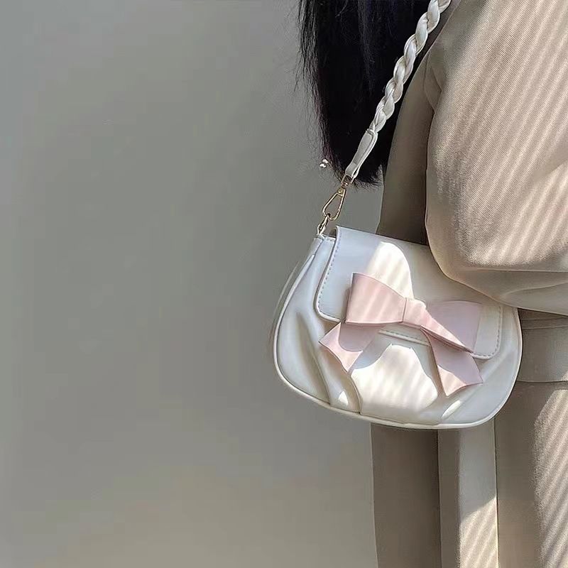 2024 Spring New Simple and Versatile Bow Small Square Folded Cloud Soft One Shoulder Crossbody Women's Bag_voghion.com