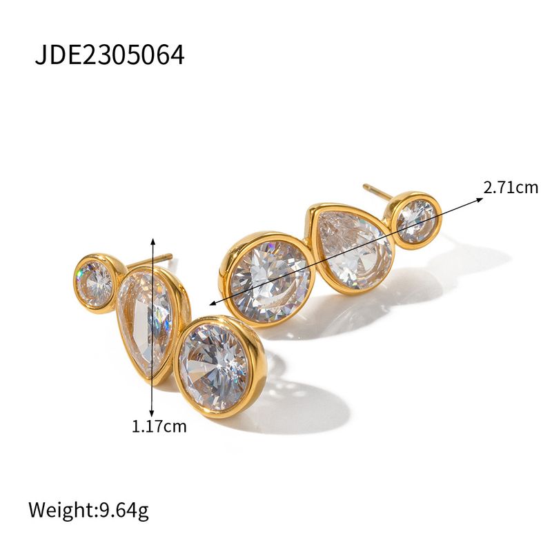 Gold plated zircon geometric stainless steel polished splicing earrings, women's fashionable and versatile accessories_voghion.com