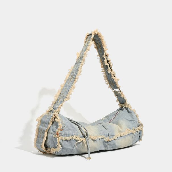 Borsa a tracolla con frange in denim lavato di grande capacità, borsa a tracolla da donna, borsa a tracolla, nuova 2025_voghion.com