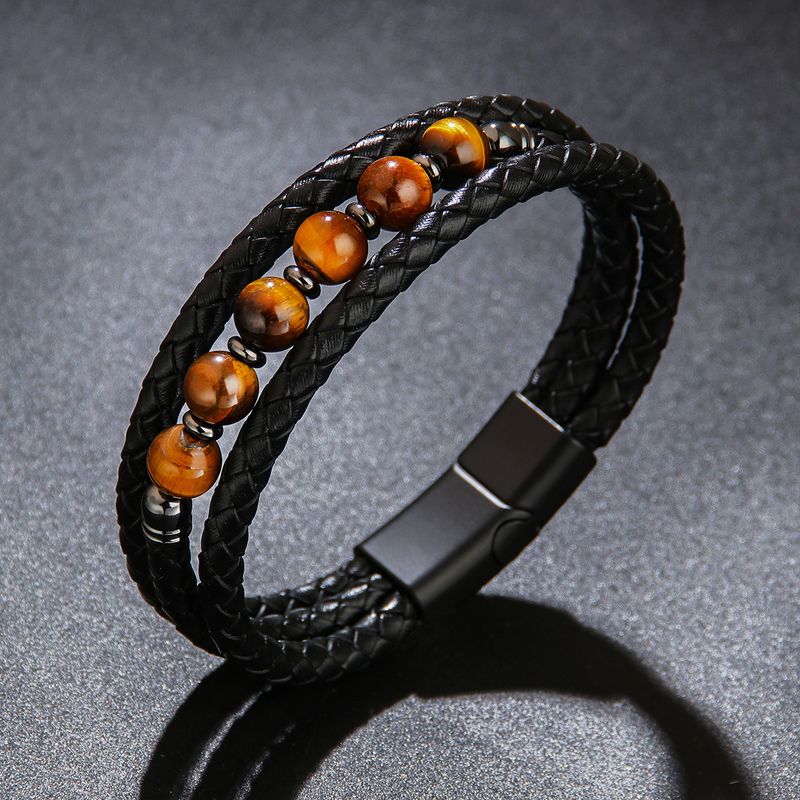 Bracciale da uomo con perline colorate, versatile, multistrato, in pelle intrecciata, con personalità_voghion.com