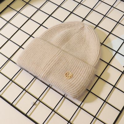 Nowa podwójnie składana czapka z futra królika z kołnierzem, jesienno-zimowa, wełniana czapka damska, gwiazda Internetu, standardowa, dzianinowa czapka, zimowa, ciepła, ochrona słuchu_voghion.com